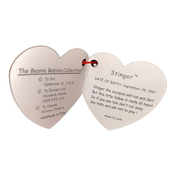 Ty Beanie Babies Stinger Scorpion 1998 Plush Stuffed Animal Hang 5th Gen Tush 6t - Picture 9 of 12